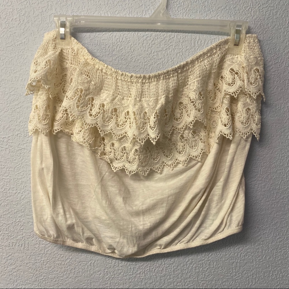 Cream Colored Strapless Top with Lace